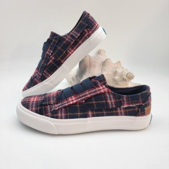 BUY ONE GET ONE FREE Blowfish Marley Slip-On Comfort Sneakers Navy Plaid - Picture 2 of 5